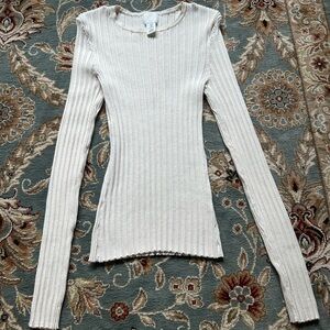 Elegant Cream Ribbed Knit Top